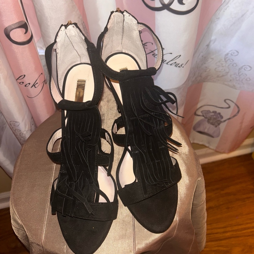 INC International Concepts Black Fringe Sandals